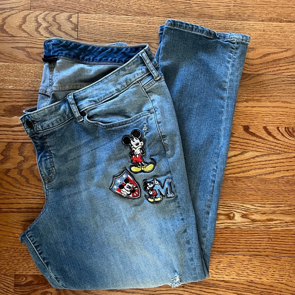 Mickey Mouse Patch Distressed Jeans - image 1